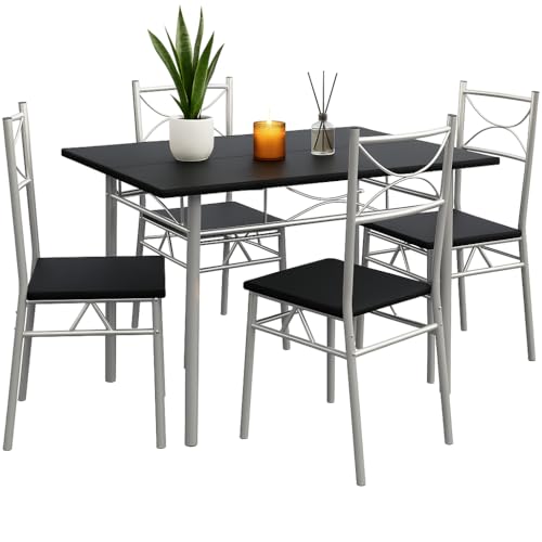 CASARIA - CASARIA® 5 Piece Dining Table and Chairs Set 4 | Dining Table & Dining Chairs Set of 4 | Home and Kitchen | Modern Table and Chairs | Dining Chairs Dining Table Dining Kitchen Set | Black & Silver