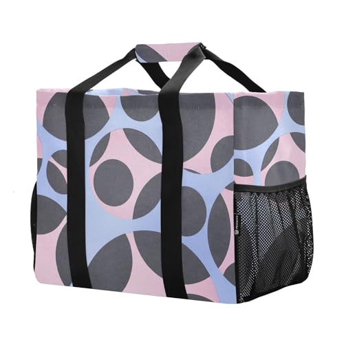 Geometric Circles Black Peach Utility Bag Reusable Shopping Bags Foldable Large Beach Bag Waterproof with Handles Car Tote Bag2