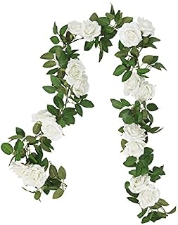 TYPHEERX Artificial Rose Vine Flower Garland Plant for Hotel Wedding Party Craft Decoration (White)