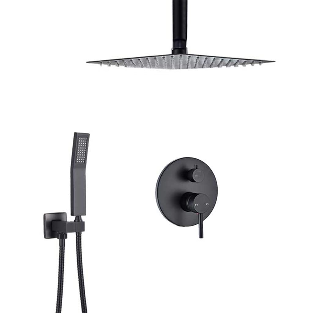 SWENEEN Handheld Showershower System Matte Black Shower Faucet Brass Rain Shower Mixer Tap Matte Black Bathroom Shower Faucet Brass 2 Way Mixing Valve,B-10 Inch