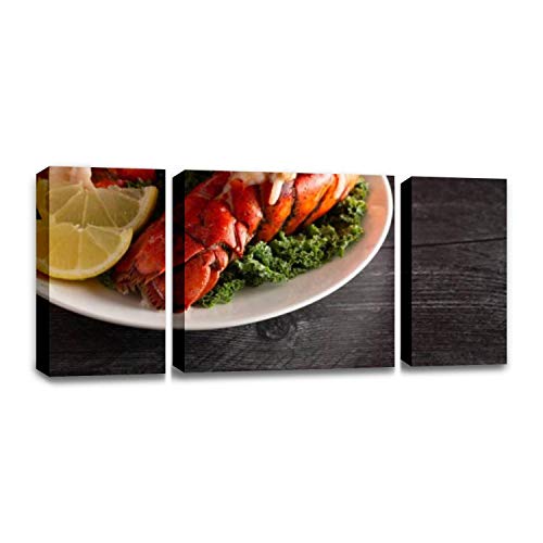 CCArtist Two broiled Lobster Tails on a Bed of Kale with Lemon Slices