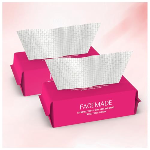 100 Count (2 Packs) XL Disposable Face Towels, Ultra Thick Face Towelettes Disposable, Clean Facial Towels for Makeup Remover, Skincare, USDA Certified 100% Biobased