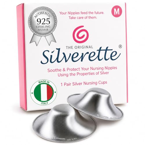 Image of Silverette Nursing Cups, Postpartum Essentials, The Real Silverette, Medium | Pure 100% Sterling Silver Nursing Cups, Nipple Shields for Breastfeeding Newborn, Silver Nipple Covers, Made in Italy, Gift