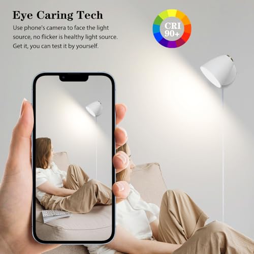 Modern Plug in Wall Light, Adjustable Angle 100°&330°White Plug in Wall Sconce, 3 Color Changeable Indoor Sconce Small Wall Mounted Reading Light, LED Wall Lamp as Kid Room Living Room Bedroom - Image 3