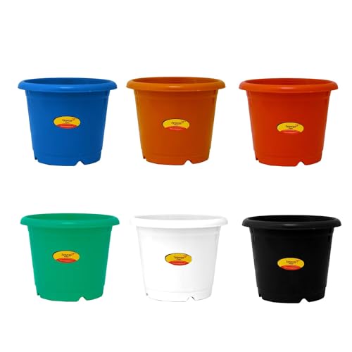 Image of Synergy Plast Plastic Round Shape Flower Pots 6 Pcs, 16 Inch Heavy Duty Plant Containers /Planter /Gamla /Plant Pot for Gardening, Balcony, Terrace, Home Decor Indoor & Outdoor Planting (Multicolour)