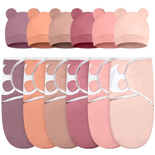 Image of Ramede 6 Pack Swaddle Blanket with Hats for Baby Girl Boy 100% Cotton Swaddles 0-3 Months, Adjustable Breathable Skin Friendly Receiving Blanket Wrap, Essential for Newborns