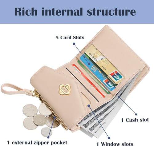 Geldbörsen Frauen Portemonnaie Damen Rotes Minimalistisches Blumen Design Portemonnaie für Frauen Klein Portmonee mit Ausweisfach und Kartenhüllen – Bild 4