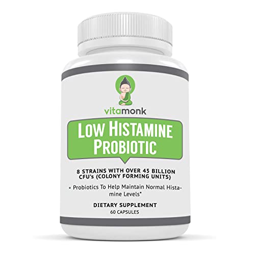 Low Histamine Probiotics by VitaMonk™ - Fight Histamine Intolerance and Support Balanced Gut Health - Histamine Free Probiotic for Those Seeking Health Improvements with Histamine Control -60 Capsules