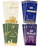 PINKEESEA Eid Mubarak Cards with Kraft Envelopes with Stickers - 16 Money and Gift Card Holders Ramadan Cards with 16 Kraft Envelopes 16 Stickers - 4 Designs