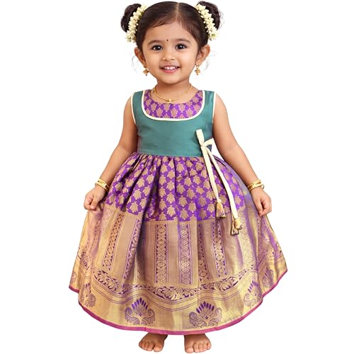 Image of TotzTouch Baby Girl Ethnic Wear Dress | Traditional South Indian Pattu Langa for Girls