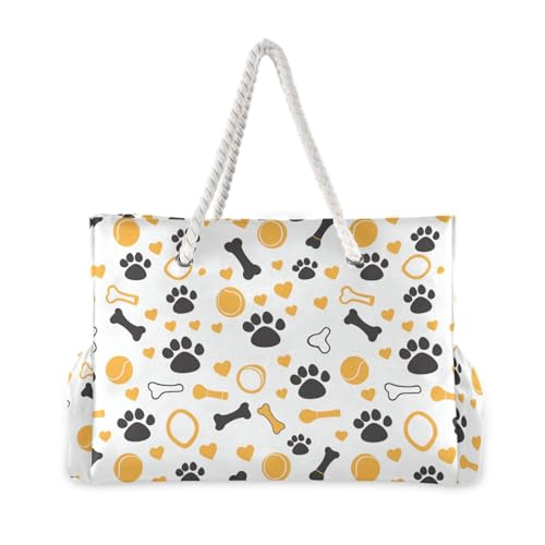 JUNZAN Cute Paw Prints Beach Tote Bag with Handles Swim Pool Bag Beach Totes Bags for Women with Waterproof Pockets3