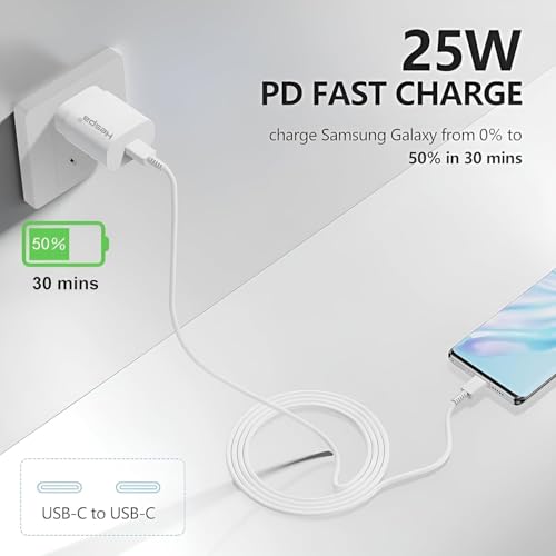 Image of 25W USB-C Superfast Charger Adapter with Cable Compatible with Samsung Galaxy S /A /M /F /Z Series-Compatible with S25 /S24 /S23 /S22Ultra /S21 /21FE /S20 /Note /M54 /M53 5G /M33 /M23 /A34 /A54 5G & More(White)
