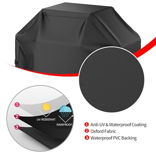 BBQ Grill Cover, Waterproof, Weather Resistant, Rip-Proof, Anti-UV, Fade Resistant, with Hook-and-Loop Straps, Gas Grill Cover for Most Grills, 65'', Black