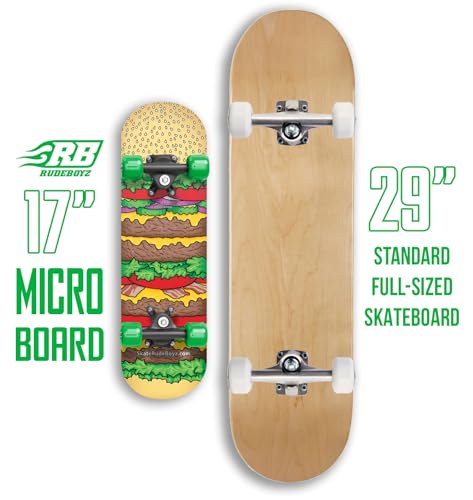 Image of Rude Boyz 17 inch Micro Complete Skateboard | Maple Wood | ABEC 7 Bearings | Double Kick Concave Deck | Kids Skateboard, Ideal Toddler Cruiser Ages 2-5