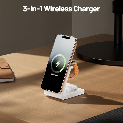 Image of 3 in 1 Wireless Charger Station for Multiple Devices, Foldable Magnetic Charging Stand, Portable Fast Travel Charger for iPhone 17 /16 /15 /14 /13 /12 Pro Max /AirPods 2 /3 /4 /Pro iWatch Ultra Series