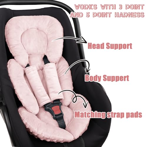 Image of GFU Infant Car Seat Insert Head and Body Support, Reversible Newborn Insert for Carseat with Strap Pads, Soft Stroller Cushion Pillow Insert for Boys and Girls, Fits for Stroller, Swing, Pink