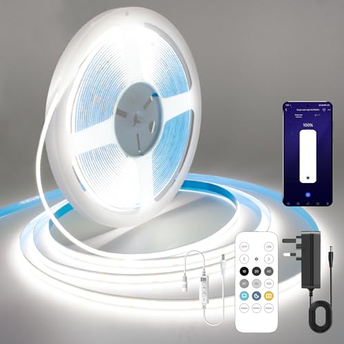 FUIQI Striscia LED COB 10metri,striscia led cob bianco luce diurna 6000K,24V Smart app e telecomando Striscia LED dimmerabile,320LED/M,CRI90, larghezza,adatto per camere da letto,cucine,armadi