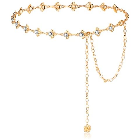 Cinturón de Metal de Cadena Larga Mujer de Cristal Diamante Oro Cover