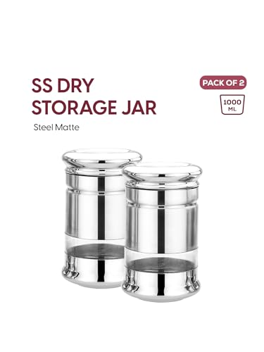 Image of Multipurpose Stainless Steel see through Transparent Kitchen Storage Jars | Set of 2Pcs | Steel Matte | 1000 ML