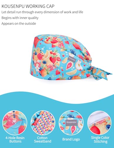 Image of Kousenpu Scrub Caps for Women, Adjustable with Side Buttons, Cute