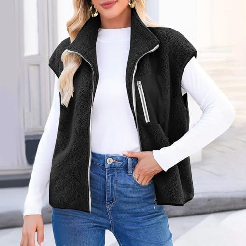 Fleece Vest Women Trendy Color Block Zip Up Sherpa Vests Lightweight Warm Sleeveless Fleece Jackets With Pockets2