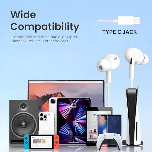 Image of Shott C Pro Type C Earphones for iPhone 15 /16 Series, Wired Earbuds with Mic, Hi-Fi Stereo Sound, Deep Bass, in-Line Controls, Type C Connector, Noise Isolation, Tangle Free Cable - White