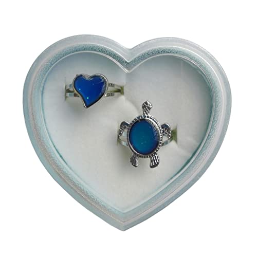 Childrens Mood Jewelry Turtle & Heart Adjustable Mood Rings Color Changing Child Ring for Kids Boys Girls