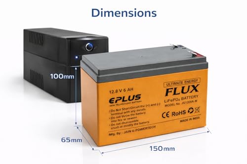 Image of EPLUS Flux 12V 6Ah Lithium LiFePO4 Battery with 20A BMS | 5X Life vs Lead Acid | Fast Charging | for Solar, Spray Pump, Toy car, Fence Pulse Machine, Computer UPS(not for APC ups)