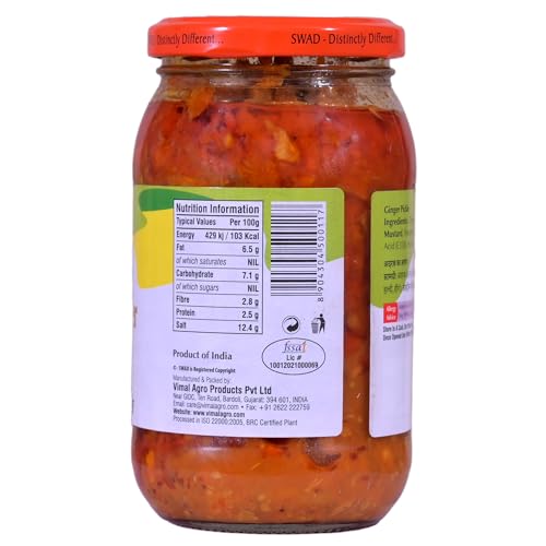 Image of SWAD Delicious Pack of Green Chilli Pickle / Hari Mirchi Achar - 400g| Ginger Pickle /Achar, 400 g| Mango Pickle / Aam ka Achar - 400g Pack of 3