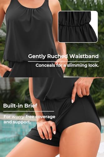 Image of Tempt Me Women Romper One Piece Swimsuits with Short | with Pockets, Modest, Removable cups, Boyleg, Full coverage