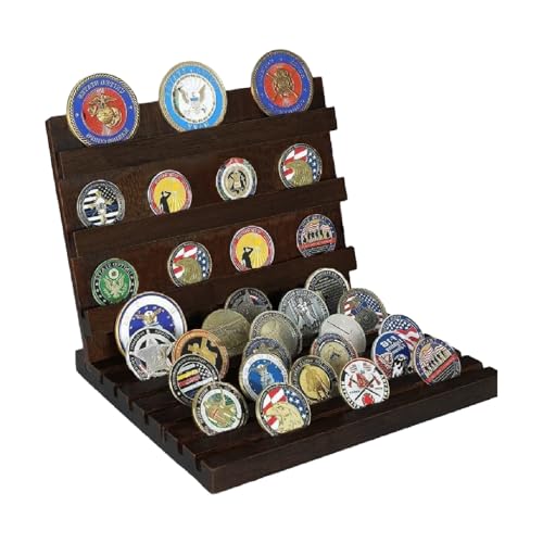 Expositor de Monedas, Vitrinas Expositoras Monedas Colecciones de 9 Filas, Capacidad 48-54 Medallas, Madera Exhibidor de Medallas Militares para Escritorio, Caja de Moneda de Desafío, 24 x 19 cm