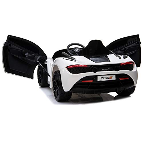 Licensed Mclaren 720S 12V Ride On Car w/ Remote Control for Kids, Leather Seat, Butterfly Doors, Bluetooth, MP3, USB, Suspension and LED Lights -White