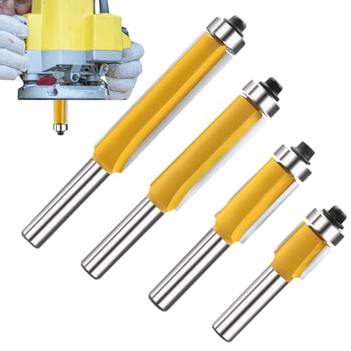 Fraises de Défonceuse pour Bois - Jeu De 4 Fraises En Carbure | Finition À Fleur - Outils pour Bois, Stratifié, Acrylique, Fabrication de Meubles et Rénovation Domestique