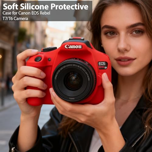 Image of Case for Canon EOS Rebel T7 Rebel T6 Camera, Soft Silicone Rubber Protective Camera Case Cover Accessories, Lightweight, Anti-Scratch with Button Marking for EOS Rebel T7 T6 (Red)