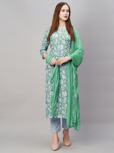 Image of ANNI DESIGNER Women Cotton Blend Kurta With Pant & Dupatta