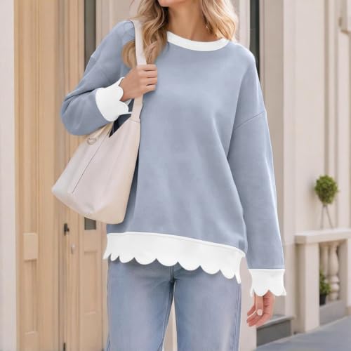 Oversized Crewneck Sweatshirt Women Scalloped Soft Sweater Sweat Shirt - image 3
