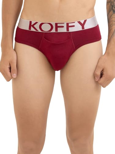 Image of KOFFY Men's Premium Cotton Lycra Brief with Minus Cutting Pouch| Silver Metallic Elastic| 4 Way Stretch| Wrinkle Free| Pack of 1