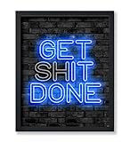 Poster Master Get Shit Done Print - Motivational Poster - Trendy & Neon Art - Housewarming Gift for Men & Women - Inspiring Decor for Bedroom, Living Room or Office - 8x10 UNFRAMED Wall Art