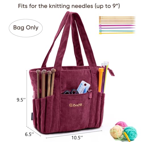 Image of MYBAGZING Crochet Bag and Tote - Corduroy Yarn Bag - Yarn Holder for Crocheting - Crochet Storage Bag for Crochet Hooks, Crochet Accessories, Knitting Bag for Crochet Lovers, Mother's Day Gift