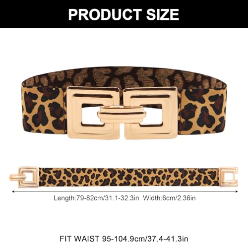 LJCZKA Wide Belts for Women Fashion Hollow Out Square Gold Buckle Stretchy Belt Waistband for Ladies3