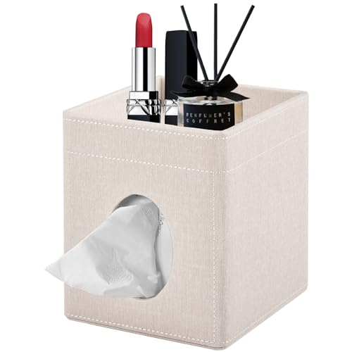 XNONE Tissue Box Cover with Storage Tray Square Tissue Box Holder PU Leather Facial Tissues Organizer Tray for Bathroom Vanity Bedroom Office Car,Stylish Napkin Caddy Decorative Organizer,Beige - Cosy Home Interiors XNONE Tissue Box Cover with Storage Tray Square Tissue Box Holder PU Leather Facial Tissues Organizer Tray for Bathroom Vanity Bedroom Office Car,Stylish Napkin Caddy Decorative Organizer,Beige
