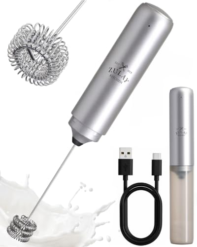 Image of Zulay Kitchen Rechargeable Milk Frother Handheld - Triple Coil Whisk, Electric Coffee Frother, Portable Hand Frother Wand, Drink Mixer for Matcha, Lattes & Cappuccinos, Kitchen Gifts - Silver