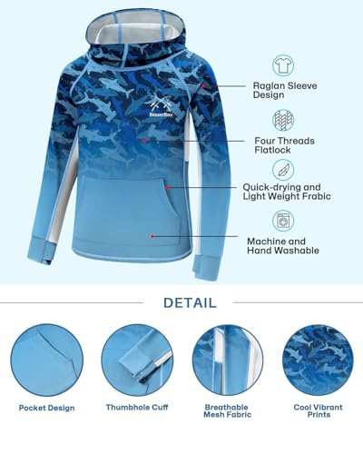 BesserBay Youth Boys UV Protection Ralgan Long Sleeve Fishing Shirt Thumb Holes Hooded Rash Guard with Pocket 6-16 Years4