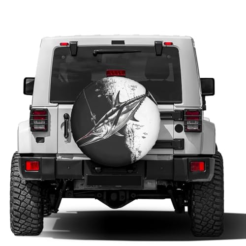 Image of Fishing Black Spare Tire Cover Dust-Proof Wheel Tire Cover Fit Trailer, RV, SUV and Many Vehicle 14 Inch