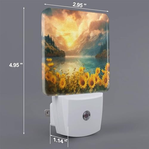 Image of Sunflower Sun LED Plug-in Night Light 2-Pack, Auto Sensor Floral Nightlights Set of 2 for Bedroom Bathroom Stairs