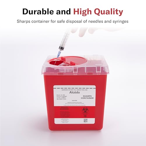 Image of Alcedo 2 Quart Sharps Container (5-Pack) for Needle & Syringe Disposal | Small & Portable, Built-In Needle Removal Port, Clear Lid, Ideal for Home, Travel & Professional Use