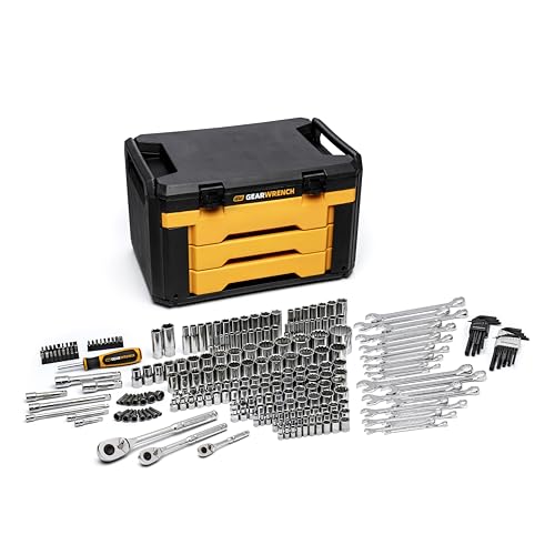 GEARWRENCH Mechanics Tool Set in 3 Drawer Storage Box 257 Pc 1/4 in 3/8 in and 1/2 in Drive Metric/SAE | GW72XLCBMTS