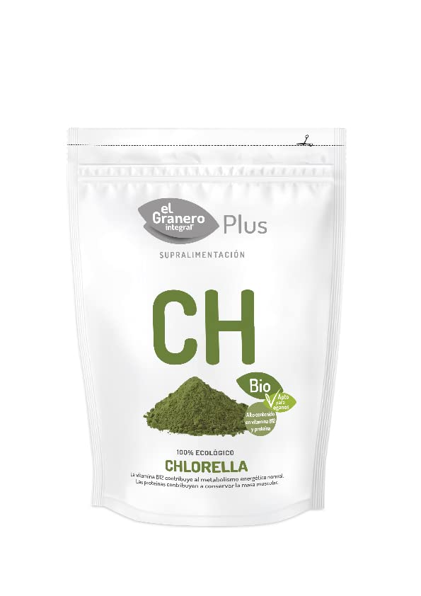 El Granero Integral - Chlorella Ecológica - 200 G - Apto Para Veganos - Rico En Proteínas, Fibra Y Vitamina B12 - Ayuda A La Depuración Del Organismo - Ideal Para Mezclar Con Líquidos