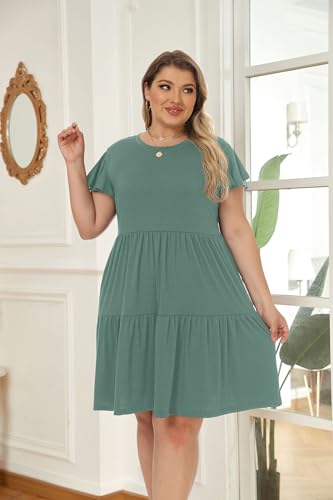 Image of HiMONE Summer Dresses for Women 2025 Vacation Sundresses Ruffle Sleeve Boat Neck with Pockets A Line Casual Dress XS-2XL