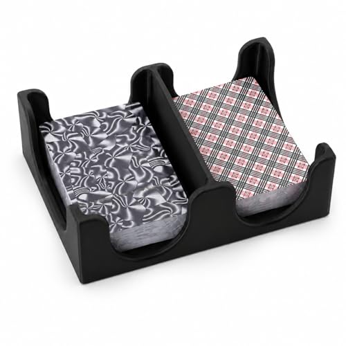 XJPONGC 4 Deck Canasta Playing Card Tray 2 Decks on Each Side Sorting Tray Organizes Plastic for Games Accessories No Swivel Base (Black)